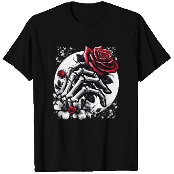 Discover Gothic Red Rose in Skeleton's Embrace T Shirts