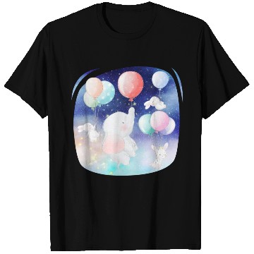 Discover Elephant And Rabbit Flying To Space Using Balloon T Shirts