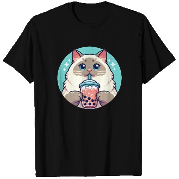 Discover Siamese cat having bubble tea T Shirts