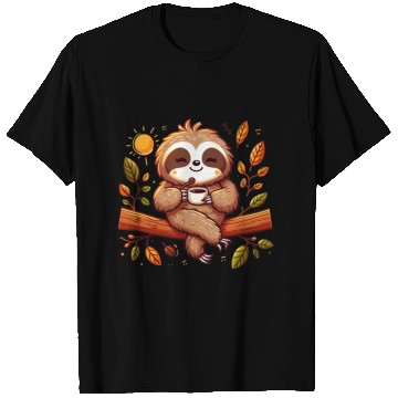 Discover Sloth drinking a cup of coffee T Shirts