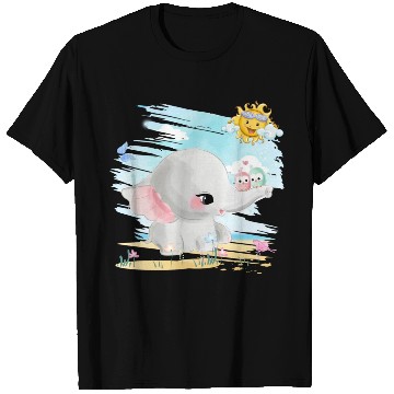 Discover Elephant Walking At Beach With 2 Birds Friends T Shirts