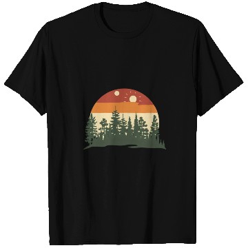 Discover Sunset Silhouette Pine Forest Retreat T Shirts