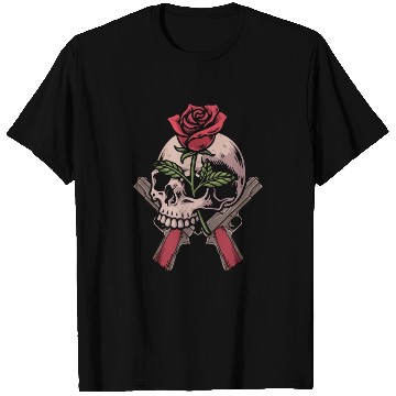 Discover Skeleton Roses Guitar Skull Roses Guns T Shirts