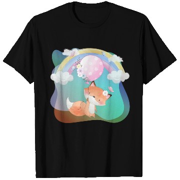 Discover Smile Fox Flying in Sky Using Balloon Butterfly T Shirts