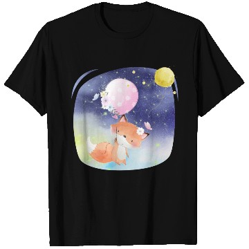Discover Funny Happy Fox Flying to Sky Using Balloon T Shirts
