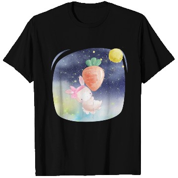 Discover Funny Happy Rabbit Flying to Sky Using Balloon T Shirts