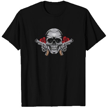 Discover Skeleton Roses Guitar Skull Roses Guns T Shirts