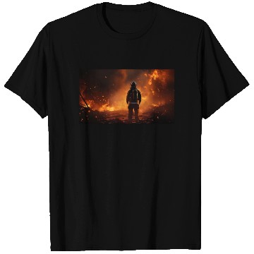 Discover Firefighter in burning fire - Fire fighter head T Shirts