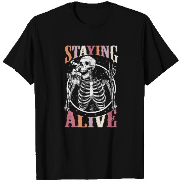 Discover Staying Alive Skeleton Drinking Coffee Lover Gift T Shirts