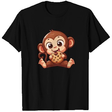 Discover Cute Chimpanzee with Cookie Cartoon T Shirts