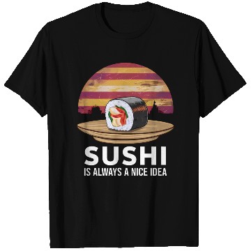 Discover Sushi On A Retro Sunset T Shirts