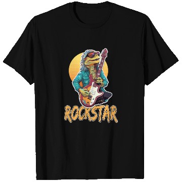Discover Rockstar Reptile Musician with Electric Guitar T Shirts