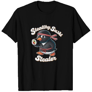 Discover Ninja Penguin Stealing Sushi T Shirts