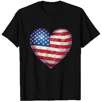 Discover 4th Of July US flag heart T Shirts