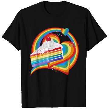 Discover Piece of rainbow cake with cream and cherry T Shirts