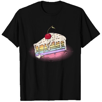Discover Piece of rainbow cake with cherry in comic style T Shirts