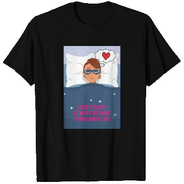 Discover Sad woman in love lying in bed with a blindfold on T Shirts
