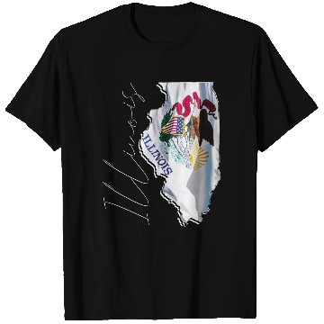Discover Illinois State Flag in Illinois State Map IL T Shirts