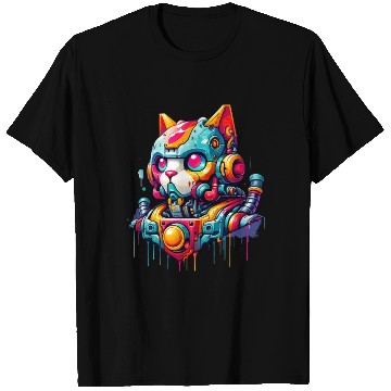 Discover Cat designed as a robot in comic graffiti style T Shirts