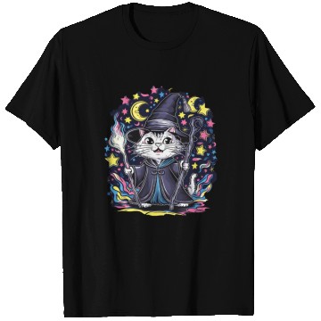 Discover Charming Wizard Cat Casting Magic T Shirts