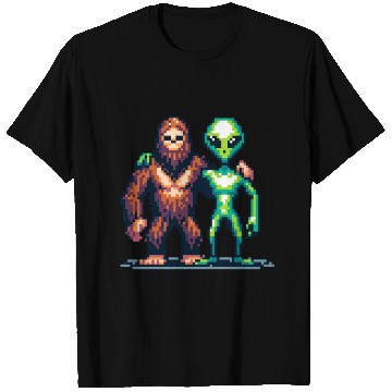 Discover Bigfoot and Alien Friends Pixel Art T Shirts