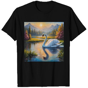 Discover white swan in river T Shirts