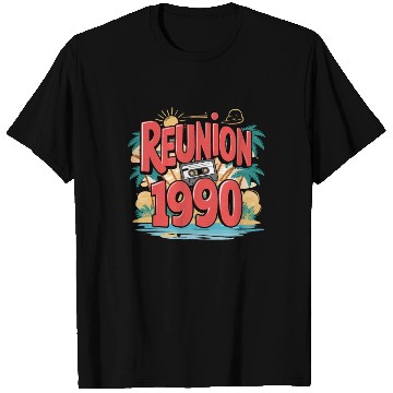 Discover Retro Reunion 1990 Cassette Tape Sunset Beach T Shirts