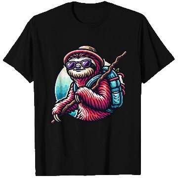 Discover Cool Sloth Hiking Adventure in Nature T Shirts