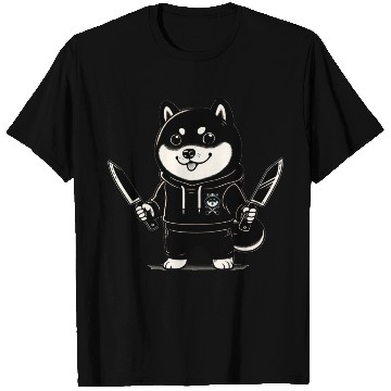 Discover Hand-Drawn Style Shiba Inu with Knives T Shirts