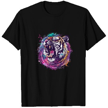 Discover A fierce tiger roaring with musical notes emanatin T Shirts
