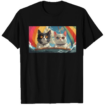 Discover PURRCRAFT - Pride Cat Couple Sailing the Rainbow T Shirts