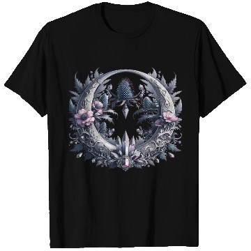 Discover Crescent moon in silver, with crystals and flowers T Shirts