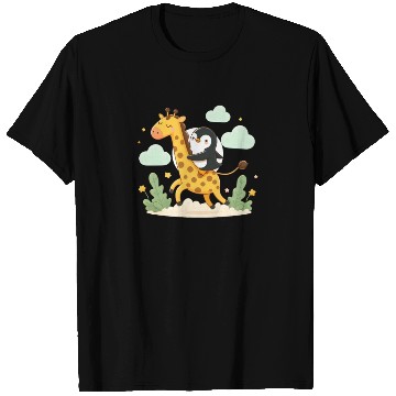 Discover Penguin rides giraffe T Shirts