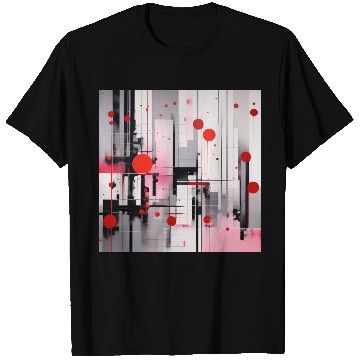 Discover Red Black Light Pink and Gray Dots and Lines T Shirts