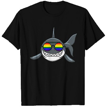Discover SMILING LGBTQ SHARK WITH RAINBOW GLASSES T Shirts
