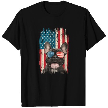 Discover French Bulldog US Flag Retro 4th of July Dog Lover T Shirts