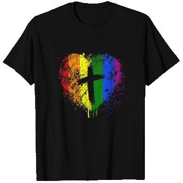 Discover Rainbow Heart with Cross Gay Pride LGBT Christian T Shirts