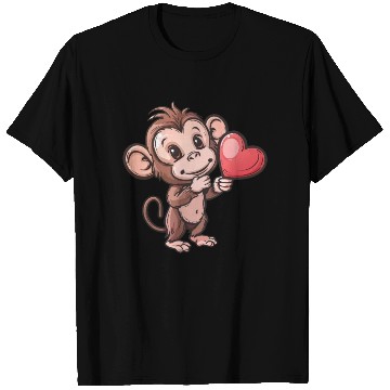 Discover Cute Monkey Holding Heart Illustration T Shirts