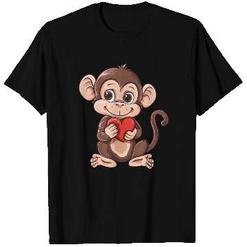 Discover Cute Monkey Holding Red Heart Adorable Animal T Shirts