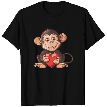 Discover Adorable Monkey Holding A Heart Illustration - T Shirts
