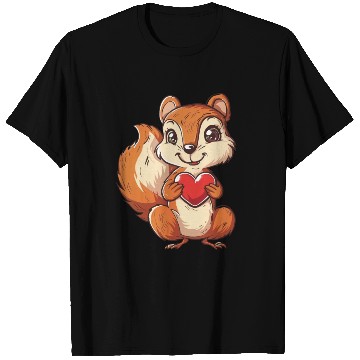 Discover Adorable Squirrel with Red Heart Illustration T Shirts
