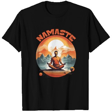 Discover SERENITY AMIDST PEAKS: YOGA NAMASTE T Shirts