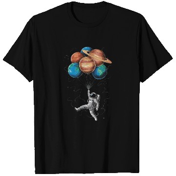 Discover Astronaut Floating with Planets Balloons in Space T Shirts