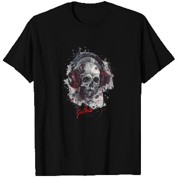Discover "Gothic Beats - Skull with Headphones Design" T Shirts