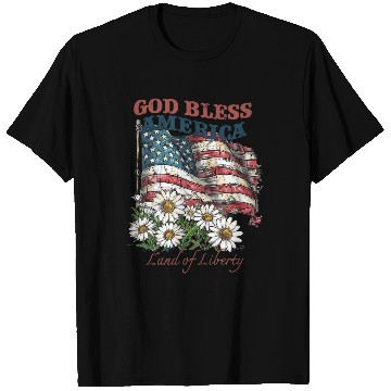 Discover God Bless America 4th Of July US Flag Daisy T Shirts