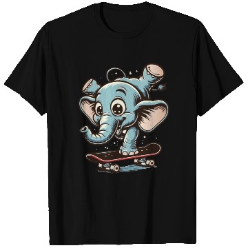 Discover blue cartoon elephant on skateboard T Shirts