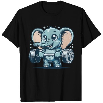 Discover cute cartoon elephant doing strength training T Shirts