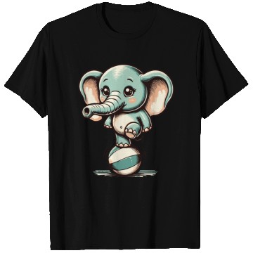 Discover cute cartoon elephant on exercise ball T Shirts
