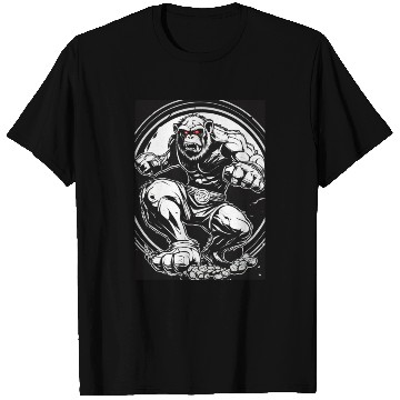 Discover Zombie ape street fighter black and white circle l T Shirts
