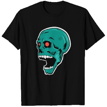 Discover green skull with bright red eyes T Shirts
